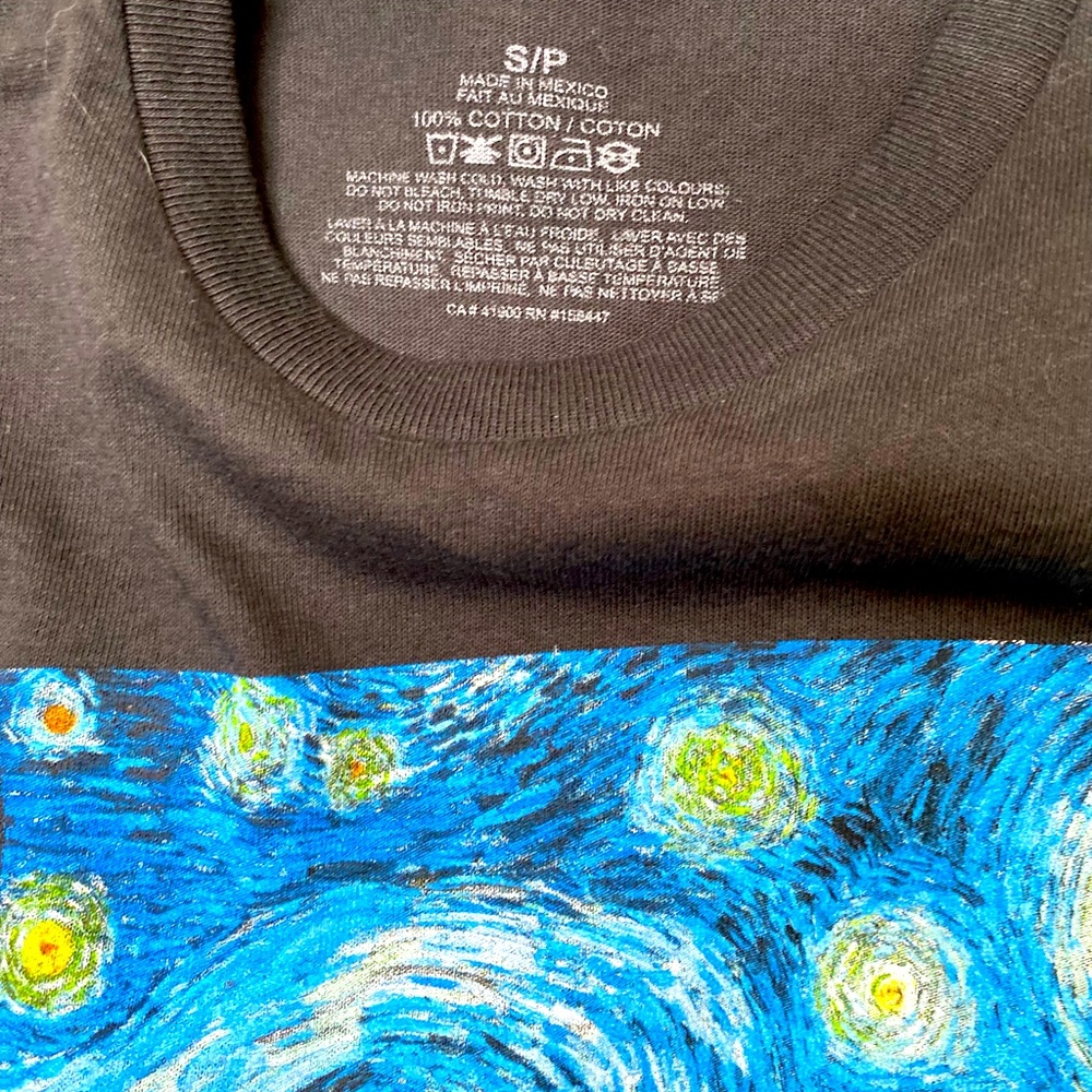 Abstract Art Tee, Black, Van Gogh Starry Night, S - Picture 3 of 6
